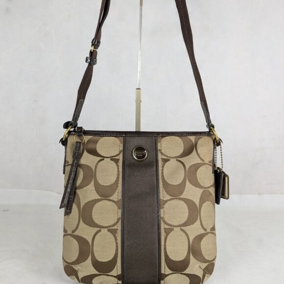 COACH F21905 SIGNATURE STRIPE DUFFLE SIGNATURE FABRIC Dark Brown - Picture 1 of 15